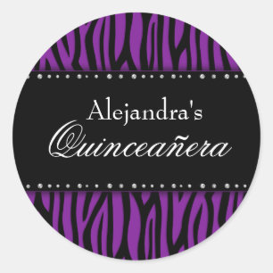 Sticker Rond Diamants de zèbre pourpre Quinceanera