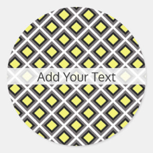 Sticker Rond Diamants d'ikat gris foncé, noir, jaune par STaylo