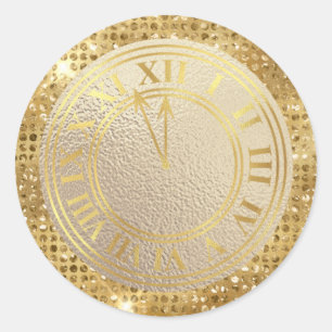 Sticker Rond Diamants dorés glamour Horloge presque minuit