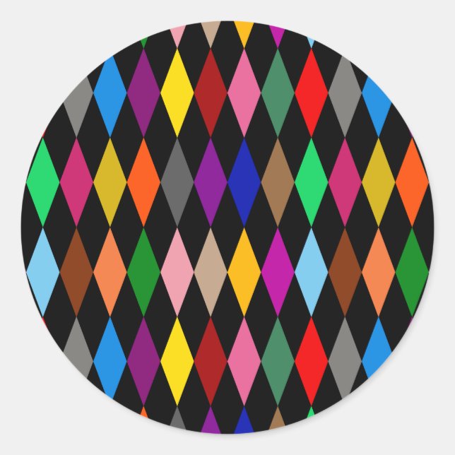 Sticker Rond Diamants Harlequin Colorés Design Noir  (Devant)