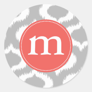 Sticker Rond Diamants Ikat Gris Moderne Personnalisés