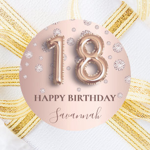 Sticker Rond diamants rose or rose 18e anniversaire