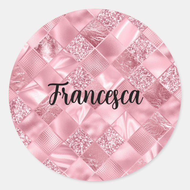 Sticker Rond Diamants roses de rêve avec Parties scintillant et (Devant)