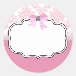 Sticker Rond Diamants roses et perles Damas Invitation