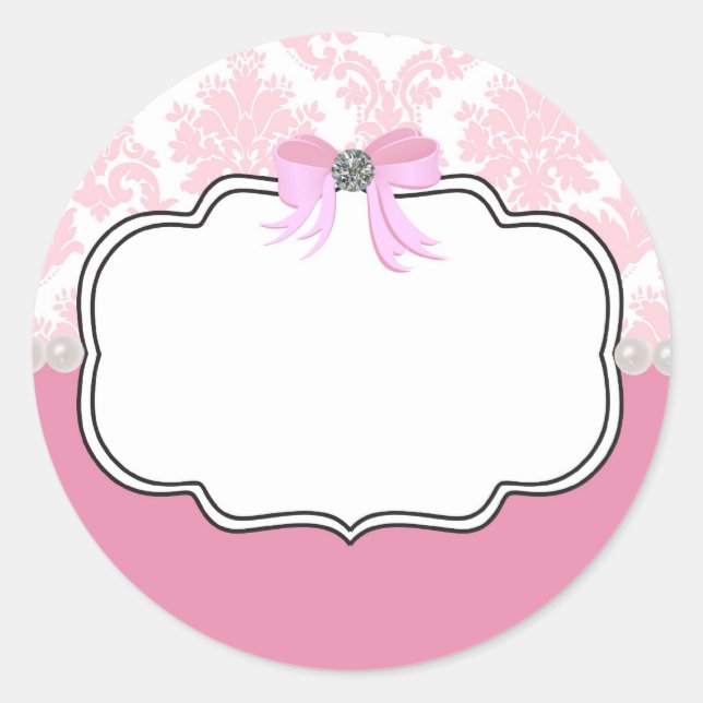 Sticker Rond Diamants roses et perles Damas Invitation (Devant)