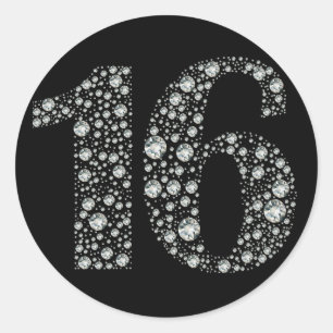Sticker Rond Diamond Bling 16 Seize Anniversaire Fête Faveur