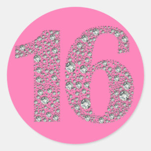 Sticker Rond Diamond Bling 16 Seize Anniversaire Fête Faveur