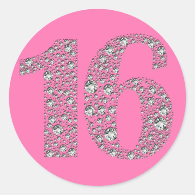 Sticker Rond Diamond Bling 16 Seize Anniversaire Fête Faveur (Devant)