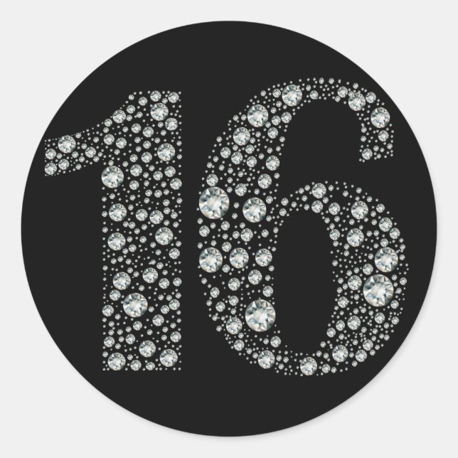 Sticker Rond Diamond Bling 16 Seize Ans Faveur de fête d'annive (Devant)