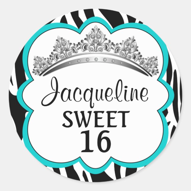 Sticker Rond Diamond Crown Zebra Turquois (Devant)