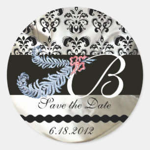 STICKER ROND DIAMOND FEATHERS BLACK SILK DAMASK MONOGRAM