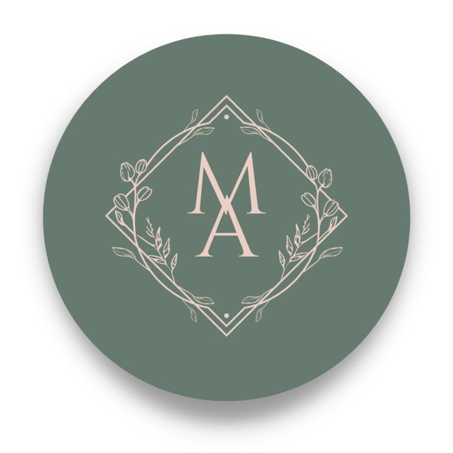 Sticker Rond Diamond Floral Monogramme Mariage À feuillage pers (Créateur téléchargé)