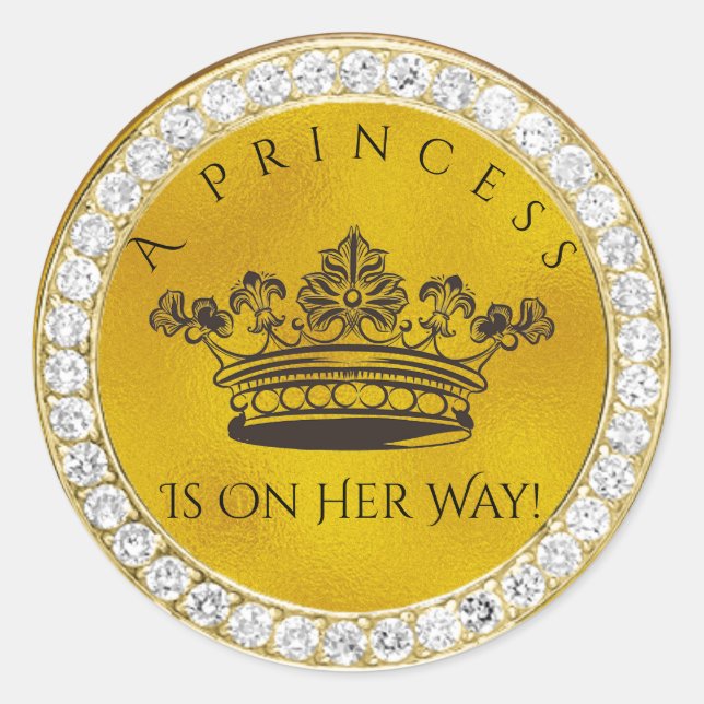 Sticker Rond Diamond Gold Crown Princess Baby shower Favoriser (Devant)