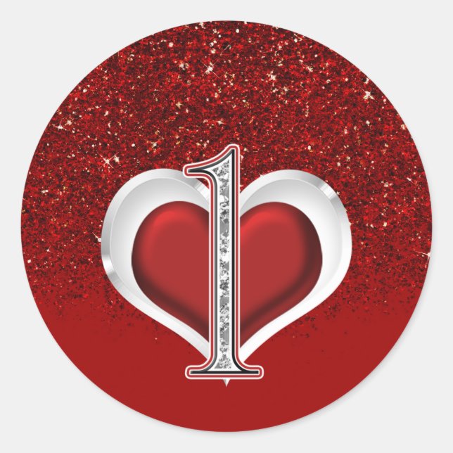 Sticker Rond Diamond Heart Red Parties scintillant Étincelle 1E (Devant)