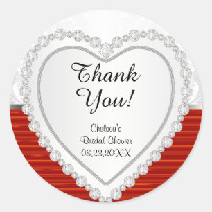 Sticker Rond Diamond Heart sur Arrière - plan blanc et rouge