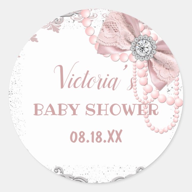 Sticker Rond Diamond Pearl Blush rose Girly Elegance Baby showe (Devant)