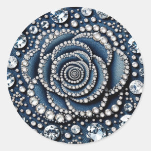 Sticker Rond Diamond Rose & Denim Glam Sweet 16 Anniversaire