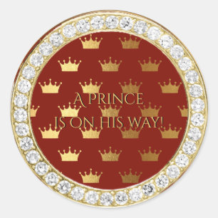 Sticker Rond Diamond Rouge or Couronne Baby shower Favoriser