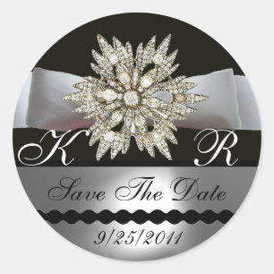 STICKER ROND DIAMOND STARS NOIR BLANC RIBBON MONOGRAM