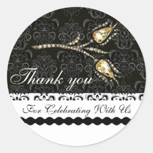 Sticker Rond DIAMOND TULIPS BLACK WHITE DAMASK, Merci Favoriser