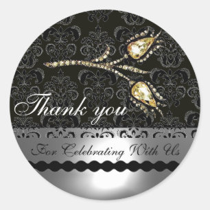 Sticker Rond DIAMOND TULIPS BLACK WHITE GRAY DAMASK, Merci