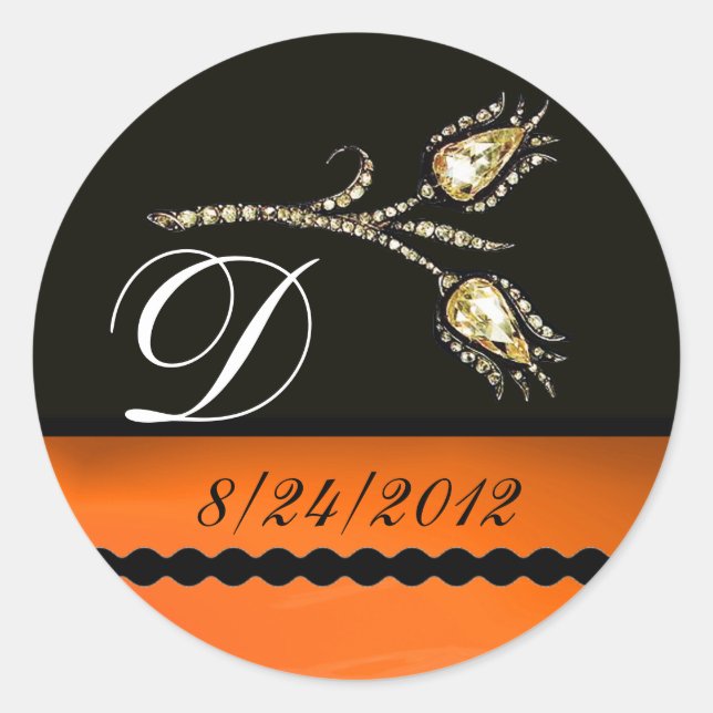 STICKER ROND DIAMOND TULIPS BLACK WHITE ORANGE MONOGRAM (Devant)