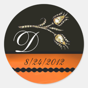 STICKER ROND DIAMOND TULIPS BLACK WHITE ORANGE MONOGRAM