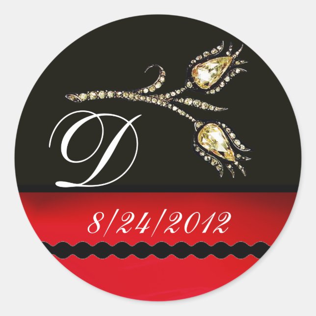 STICKER ROND DIAMOND TULIPS BLACK WHITE RED MONOGRAM (Devant)