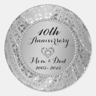 Sticker Rond Diamonds et Silver 10th Wedding Anniversary