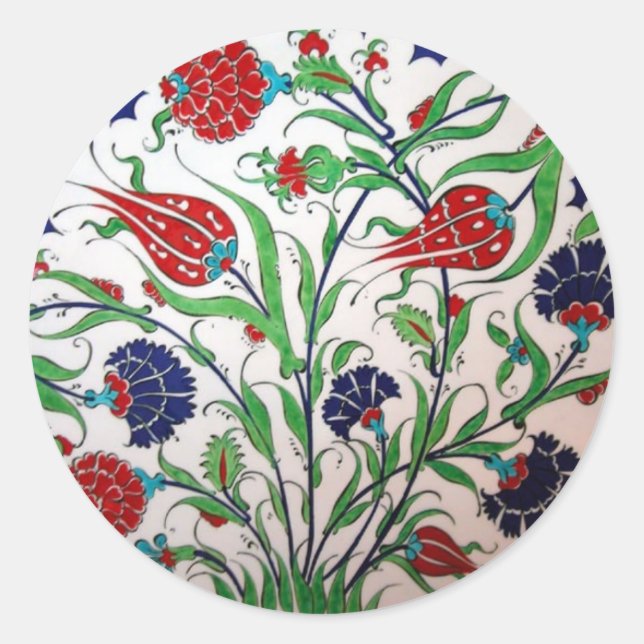Sticker Rond Dianthus et Tulip Motif historique - Tile Art (Devant)