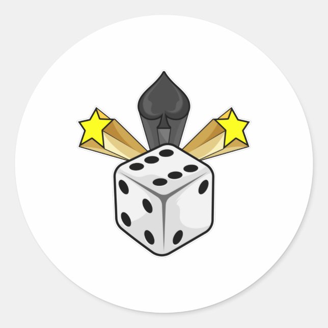 Sticker Rond Dice au Poker avec pique et étoiles (Devant)
