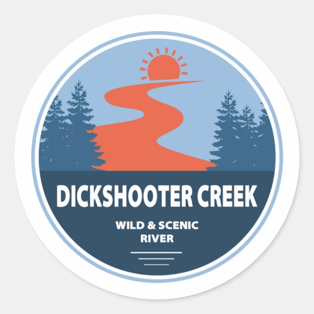 Sticker Rond Dickshooter Creek Wild and Pittoresque River Idaho (Devant)