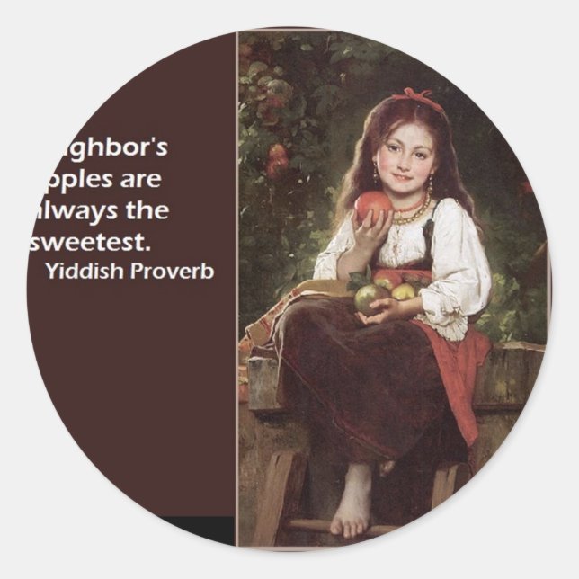 Sticker Rond Dicton Yiddish Concernant Les Pommes & Graphique (Devant)