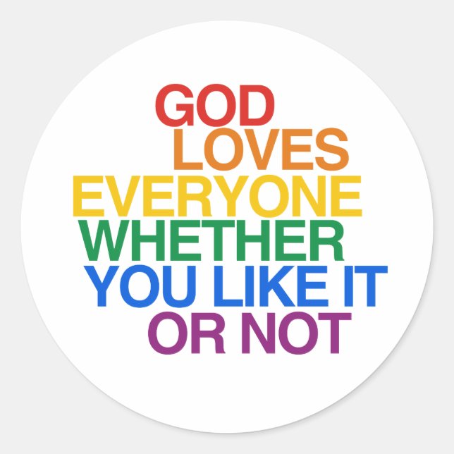 STICKER ROND DIEU AIME TOUT LE MONDE - (Devant)