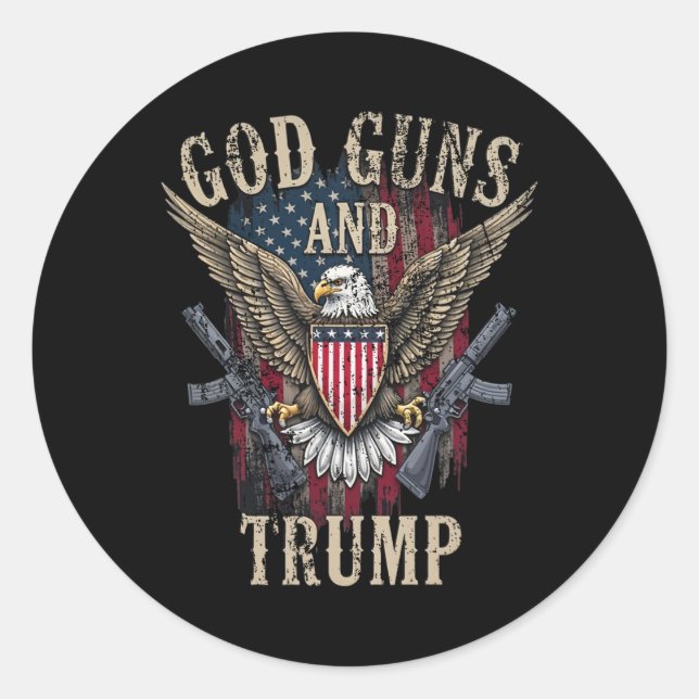 Sticker Rond Dieu Armes Et Trump  (Devant)