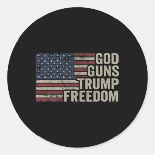 Sticker Rond Dieu Armes Trump Liberté - Drapeau USA Pro Arme Dr