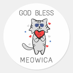 Sticker Rond Dieu Béni Meowica Funny Amérique patriotique Chat