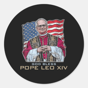 Sticker Rond Dieu Béni Pape Leo Xiv Robert Nouveau Pape Retro A