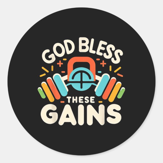 Sticker Rond Dieu bénisse ces gains Muscle Bodybuilding - 1 (Devant)