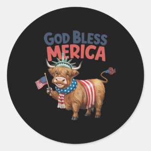 Sticker Rond Dieu bénisse la Merica 4 juillet vache américaine