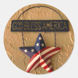 Sticker Rond Dieu bénisse l'Amérique Étoile Patriotique Panneau