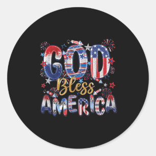 Sticker Rond Dieu bénisse l'Amérique Feux d'artifice Patriotiqu