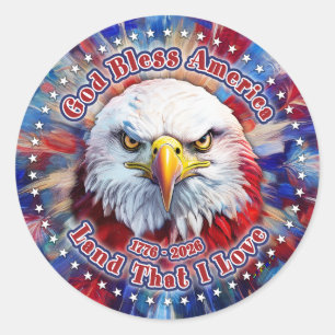 Sticker Rond Dieu bénisse l'Amérique Terre que j'aime Red Eagle