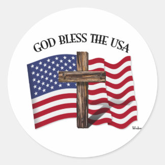 Sticker Rond DIEU BÉNISSE LES ÉTATS-UNIS avec une croix robuste