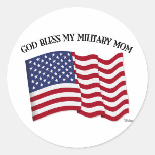 Sticker Rond DIEU BÉNISSE MA MÈRE MILITAIRE avec drapeau améric