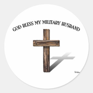 Sticker Rond DIEU BÉNISSE MON MARI MILITAIRE avec une croix rob
