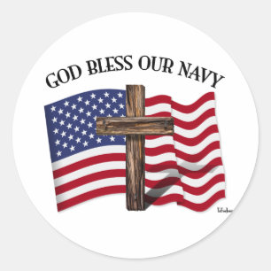 Sticker Rond DIEU BÉNISSE NOTRE MARINE avec une croix robuste e