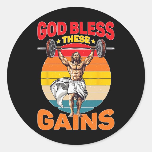 Sticker Rond Dieu Bénit Ces Gains Musculation - (Devant)