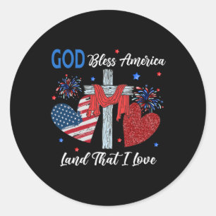 Sticker Rond Dieu bénit l'Amérique Christian Heart Cross Jésus
