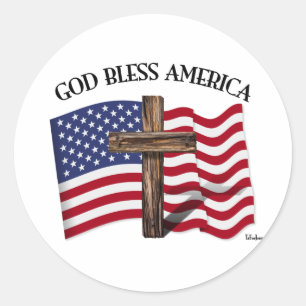 Sticker Rond DIEU BLESS AMERICA avec croix robuste et drapeau U